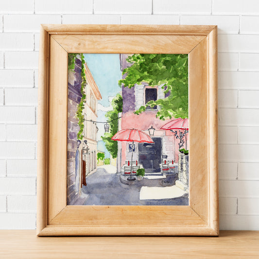 Cafe in Gordes Travel Art Print
