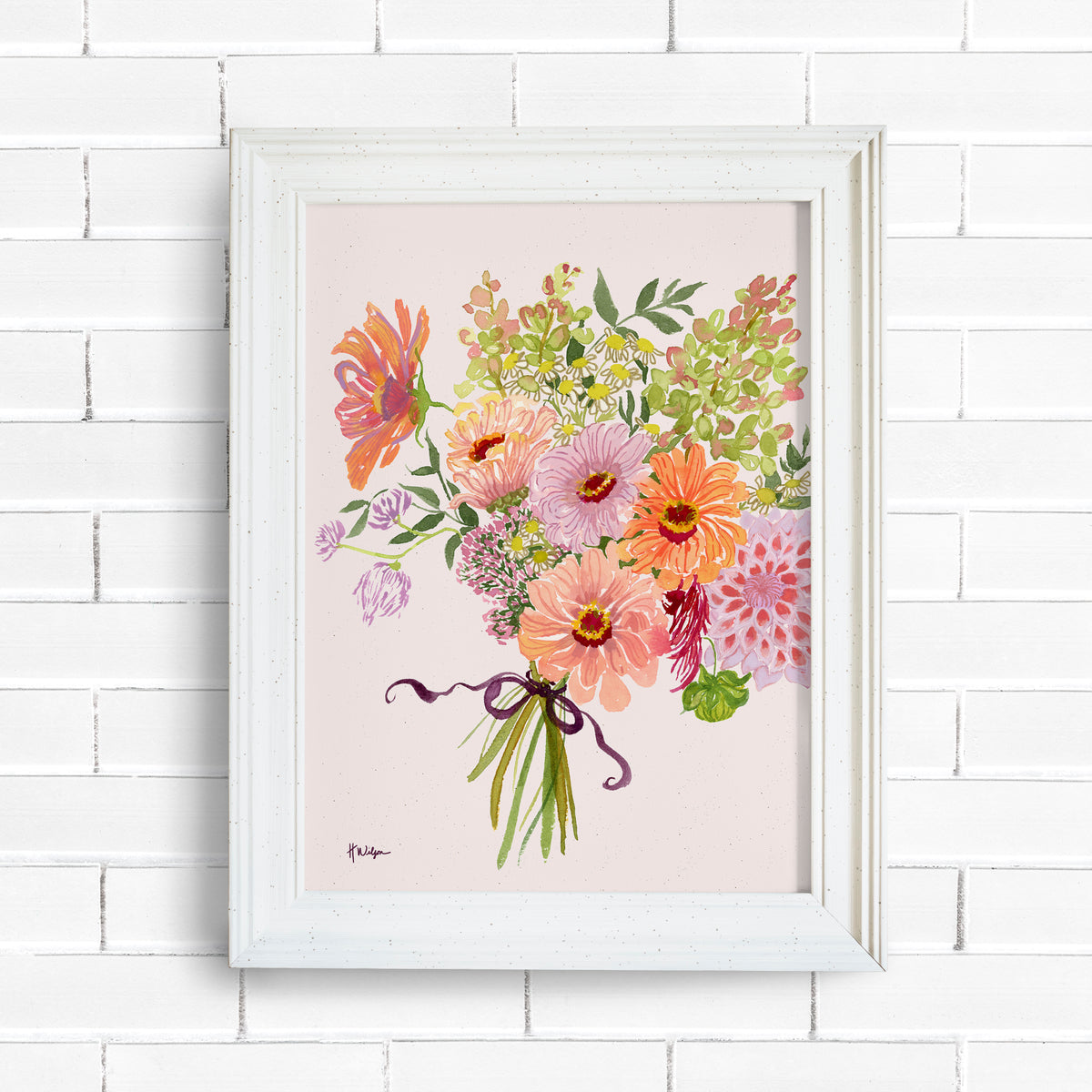 Fall Bouquet with Zinnias and Cosmos Floral Art Print