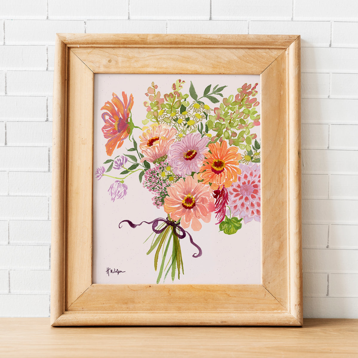 Fall Bouquet with Zinnias and Cosmos Floral Art Print