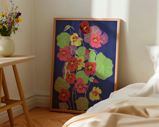 Neon Nasturtium Floral Art Print